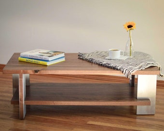 Solid Walnut and Brushed Stainless Coffee Table | Fauntleroy | Durable food-safe non-toxic finishes