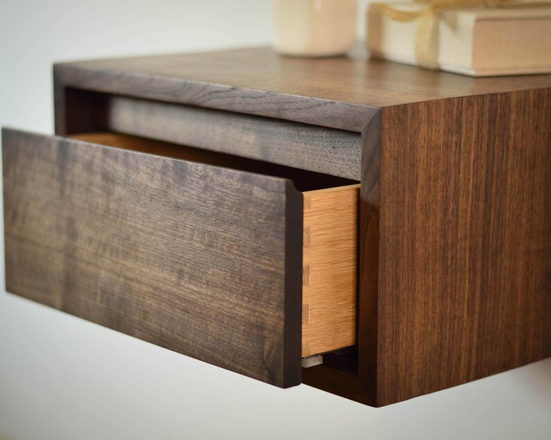 Walnut Floating Side Table Night Stand Soft Close Dovetailed Etsy