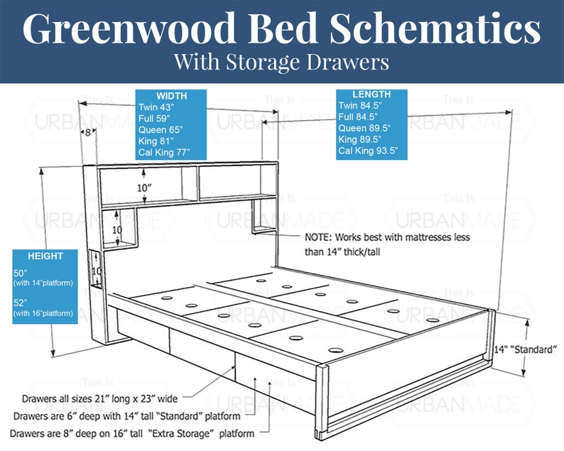 Platform storage bed, Cherry and reclaimed wood, headboard storage and charging, Bed with drawers, Queen bed, King bed, Underbed drawers, image 6