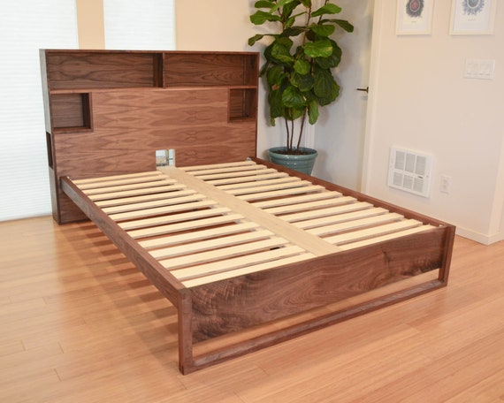 Platform Bed in Walnut Queen Bed King Bed Underbed Storage