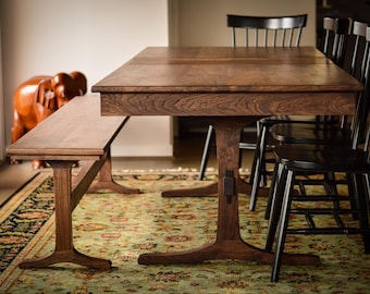 Walnut Trestle Table Extendable Extension Table | "Porter" | Solid Hardwood with leaf