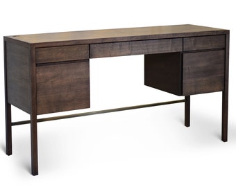 Walnut & Brass 5 Drawer Credenza