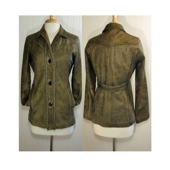 Women's leather jacket, brown leather jacket, dis… - image 1