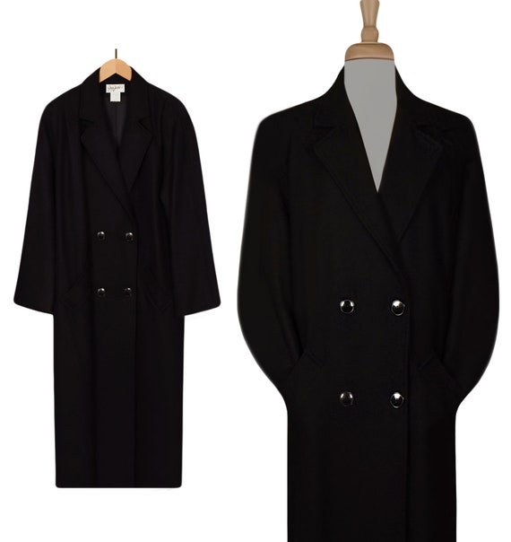 Vintage Wool Coat- Maxi Coat- Long Black Coat- Wi… - image 2