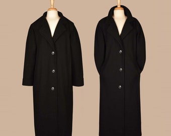Women's Long Black Coat- Vintage Wool Coat- Women's Winter Coat-Oversize Midi Coat- Ladies Overcoat- Plus Size Warm Winter Coat | 16 W