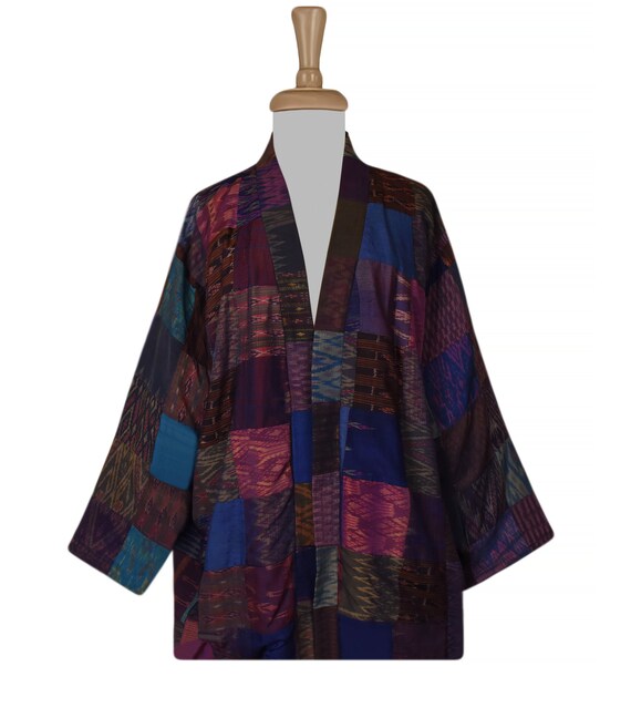 Silk Kimono Jacket Womens, Patchwork Jacket, Plus… - image 9
