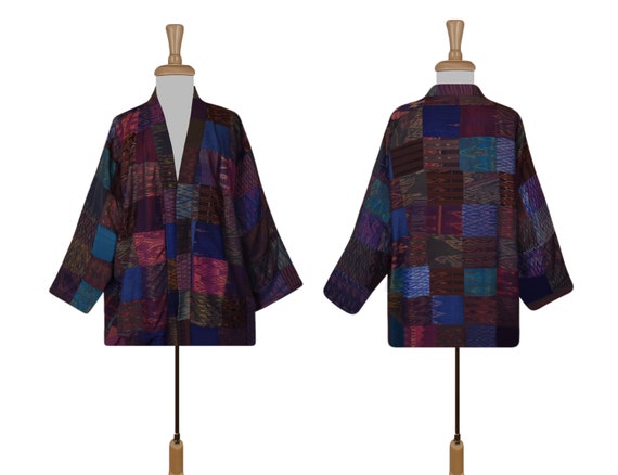 Silk Kimono Jacket Womens, Patchwork Jacket, Plus… - image 7