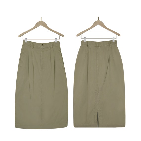 Khaki Skirt- Khaki Midi Skirt- Khaki Cargo Skirt-… - image 1