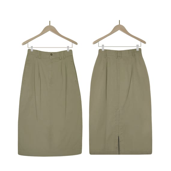 Khaki Skirt- Khaki Midi Skirt- Khaki Cargo Skirt-