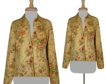 Tapestry Jacket- Tapestry Coat- Linen Jacket- Yellow Jacket- Floral Jacket- Short Jacket- Vintage Tapestry Coat- Boho Jacket- Hippie Jacket