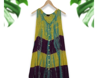 Vintage Boho Hippie Dress- Embroidered Dress- Tank Dress- Short Hippie Dress- Indian Tie Dye Dress- Bohemian Dress- Women's Summer Dress