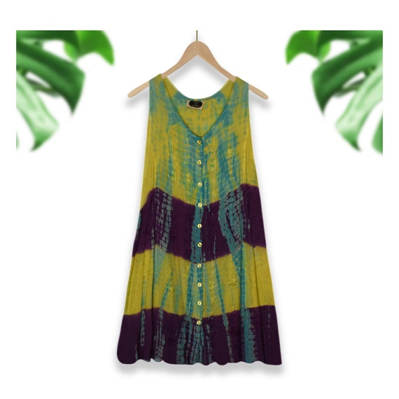 Vintage Boho Hippie Dress- Embroidered Dress- Tan… - image 1