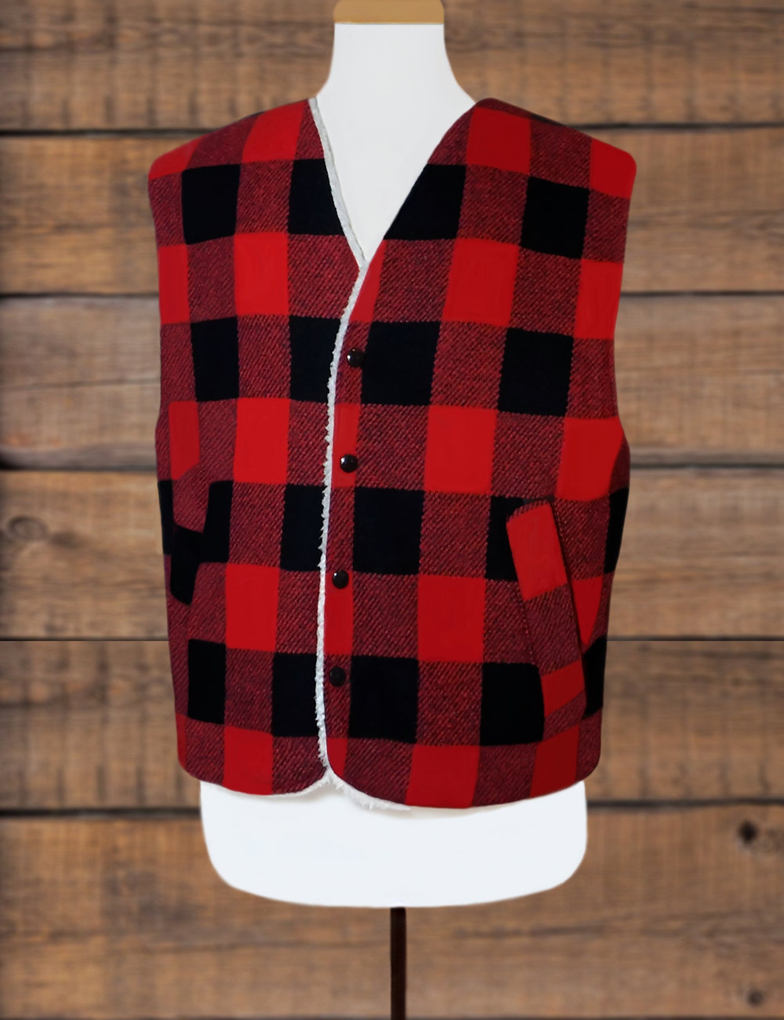 Men's Buffalo Plaid Vest Lumberjack Vest Southwest Vest Camping Fishing
