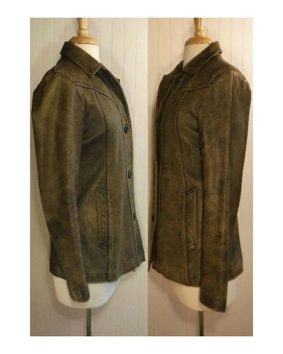 Women's leather jacket, brown leather jacket, dis… - image 3