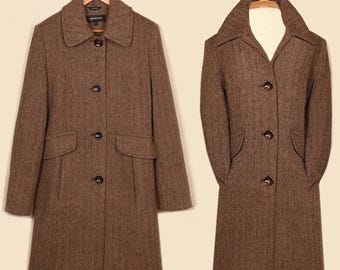 Abrigo Jones New York - Abrigo de tweed marrón - Abrigo de lana marrón chocolate - Abrigo de tweed para mujer - Talla 6 Abrigo de lana - Abrigo de lana vintage Jones New York