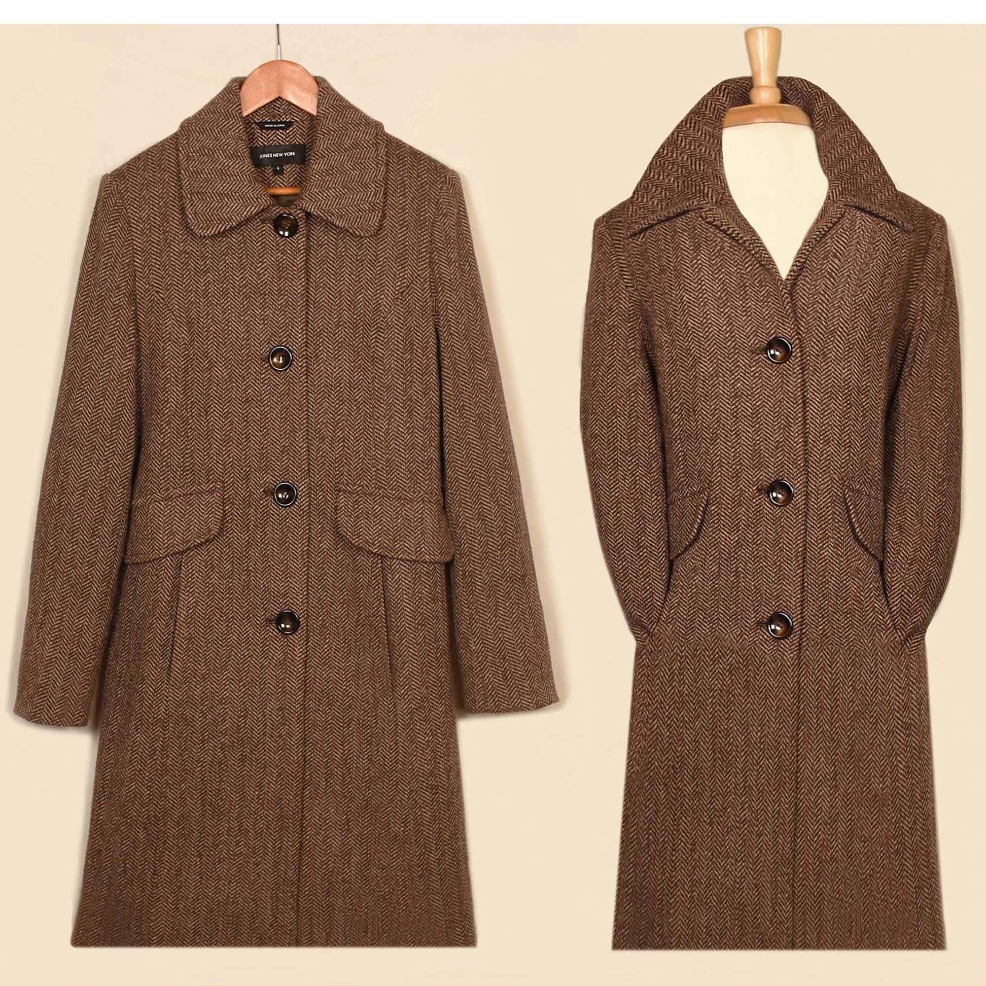 Jones New York Coat- Brown Tweed Coat- Chocolate Brown Wool Coat