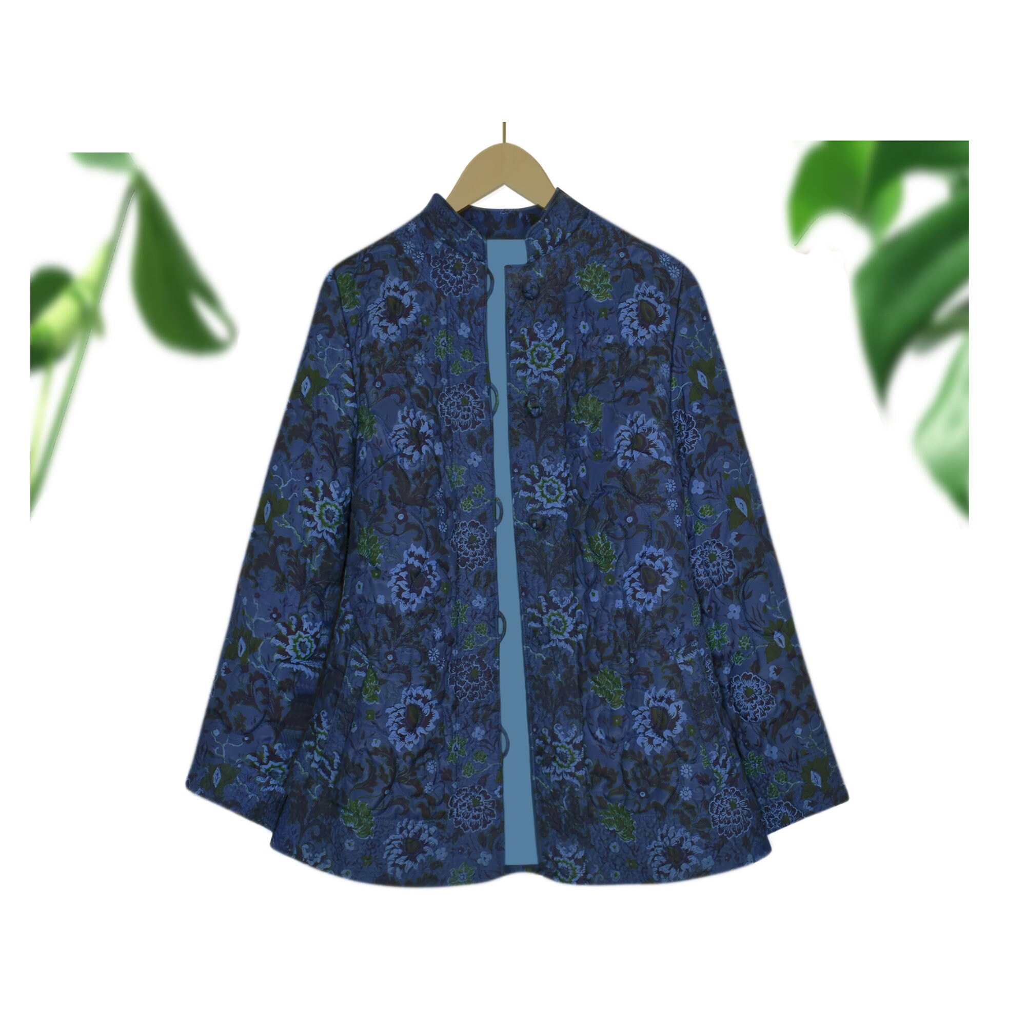 Quilted Jacket Quilt Jacket Women Quilt Coat Blue Quilted Jacket Floral