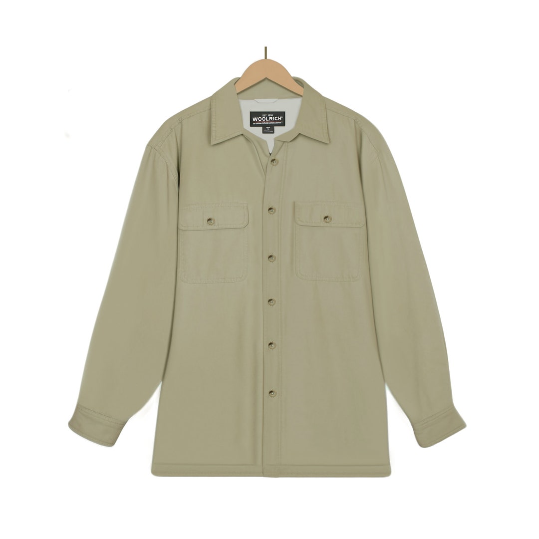 vintage Woolrich ブラウンポケット付き長袖シャツ Mens Woolrich Jacket- Woolrich Shirt Jacket- Men's Beige