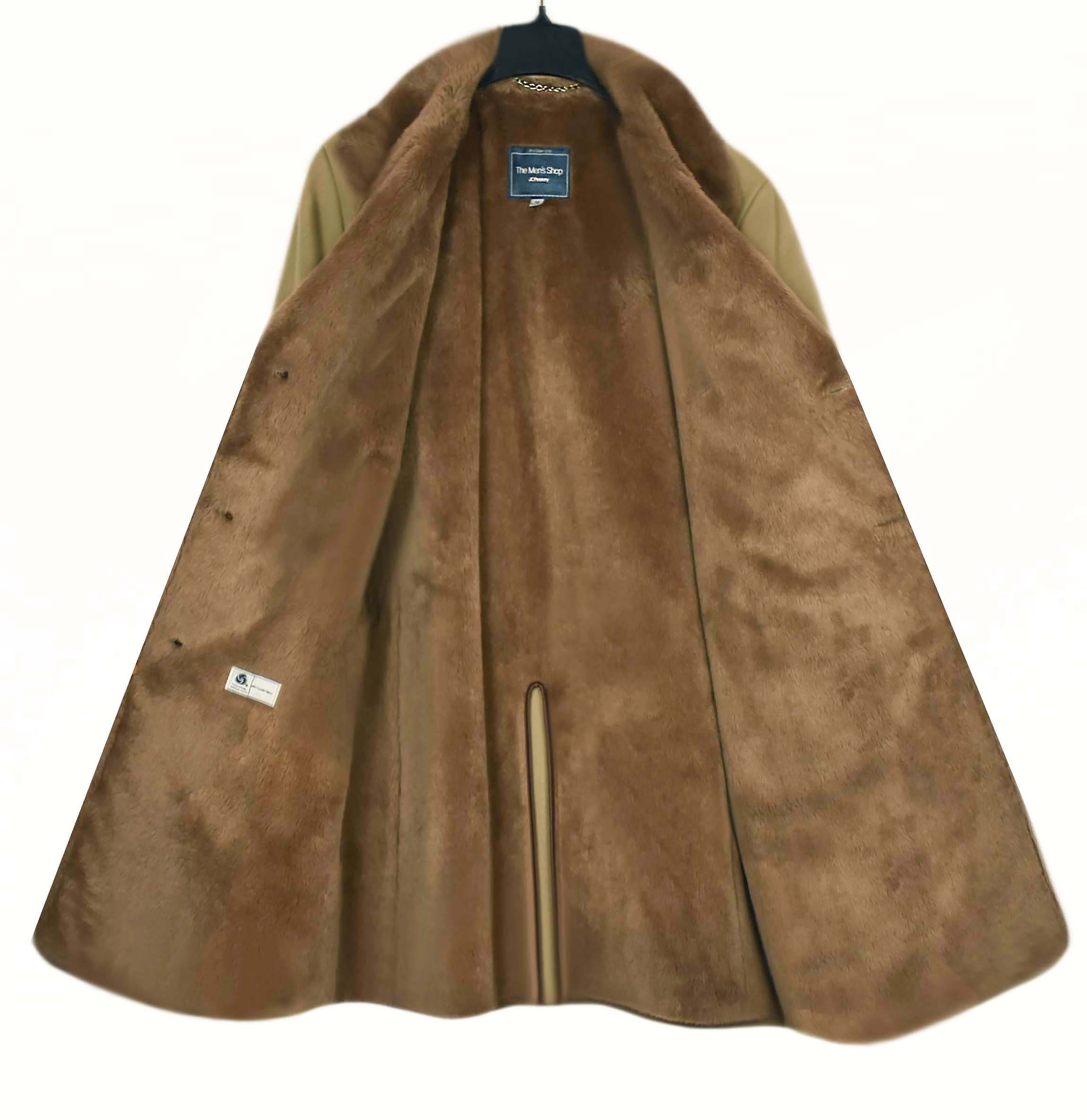 Mens 80s Coat- Men's Vintage Fur Collar Coat- Wool Overcoat