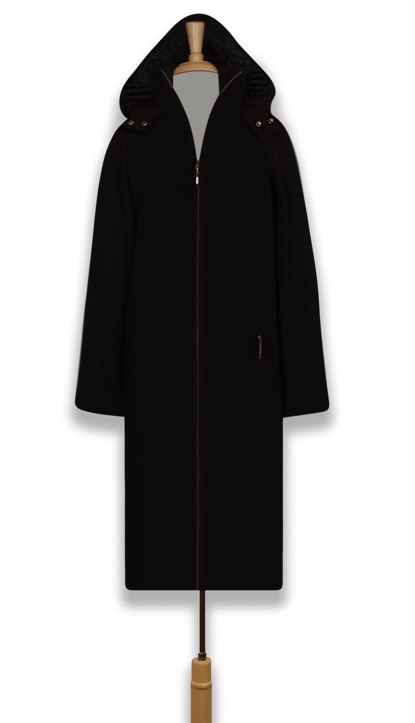 Liz Claiborne Black Wool Coat- Black Parka Coat- Mid Length Hooded