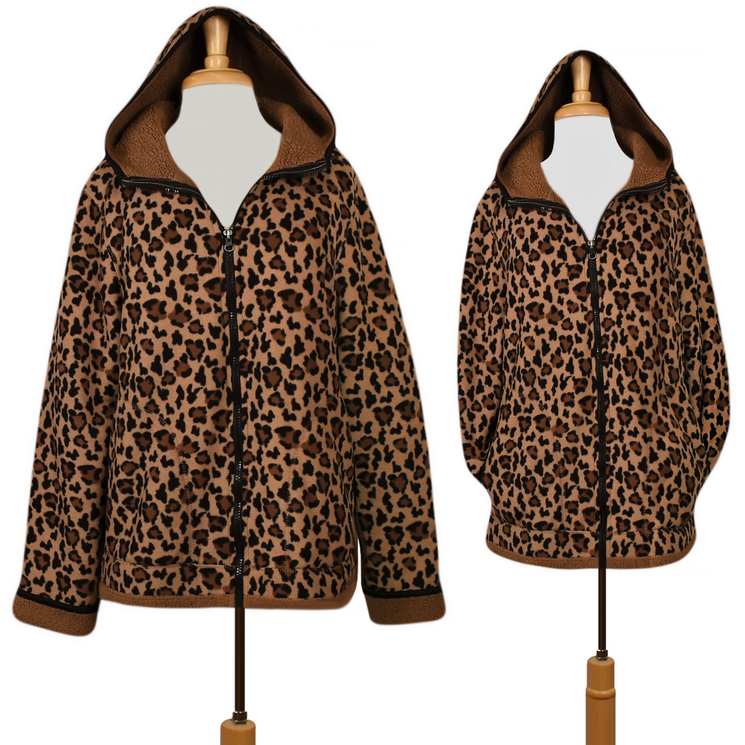 Veste Polaire Femme à Capuche - Imprimé Léopard - Fausse Fourrure Douce - Pour Automne/Hiver - Style Décontracté
