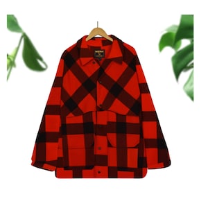 RARE Men&#39;s Vintage Woolrich Coat- Woolrich Buffalo Plaid Coat- Classic Woolrich Original Wool Overcoat- Vintage Woolrich Field Utility Coat