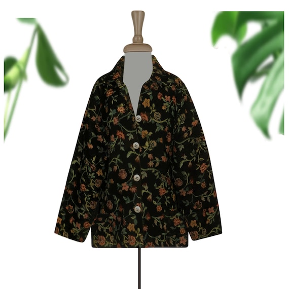 Vintage Tapestry Jacket- Tapestry Coat- Floral Jacket- Boho Jacket- Carpet Coat- Hippie Jacket- India Jacket- Jane Ashley Size S