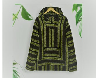 Sweat à capuche Baja - Tapis anti-drogue - Poncho mexicain - Veste hippie - Poncho - Sweat à capuche pull - Sweat à capuche hippie - Sweat à capuche surfeur - Veste bohème - Veste tribale L