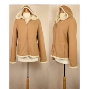 Felpa con cappuccio Sherpa da donna - Felpa con cappuccio foderata in Sherpa - Felpa con cappuccio con cerniera in Sherpa - Pile con cerniera completa in Sherpa - Giacca con cappuccio foderata in Sherpa - Felpa con cappuccio beige in Sherpa XL