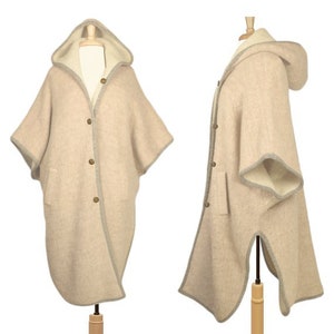 Womens Wool Poncho- Hooded Wool Poncho- Parka Hoodie Shepherdess Cape- Long Virgin Wool Cape- Wool Winter Cloak- Reversible Wool Maxi Cloak