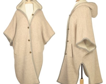 Austrian Loden Wool Cape, 80s Womens Trachten Coat, Oversized