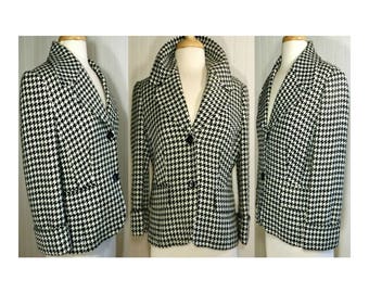 Tommy Hilfiger Houndstooth Jacket- Black and White Houndstooth Jacket- Vintage Tommy Hilfiger Coat-  Women's Houndstooth Retro Jacket 10