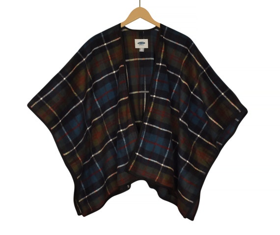 Wool Blanket Coat- Plaid Blanket Coat- Blanket Wrap- Plaid Wrap Shawl- Plaid Wool Blend Cape- Vintage Wool Blanket Jacket- Blanket Wrap View 4
