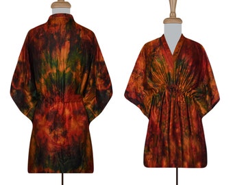 Silk Tie Dye Dress- Boho Dress- Hippie Dress- Short Dress- Tie Dye Dress- Short Silk Dress- Indian Bohemian Blouse Dress- 100% Silk