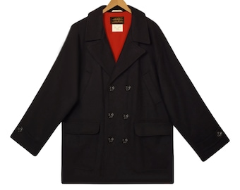 Vintage Eddie Bauer schwarzer Peacoat - Herren großer und großer Mantel - Herren Eddie Bauer schwarzer Wollmantel - Herren Wintermantel XL Groß XLT