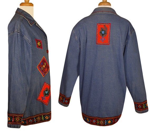 Embroidered Jean Jacket, Denim Jacket- Denim Coat… - image 2