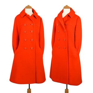 Womens Vintage Coat- Braeton Coat- Union Made ILGWU Coat- Red Pea Coat- 1960s Swing Coat- Double Breasted Swing Pea Coat