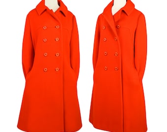 Womens Vintage Coat- Braeton Coat- Union Made ILGWU Coat- Red Pea Coat- 1960s Swing Coat- Double Breasted Swing Pea Coat