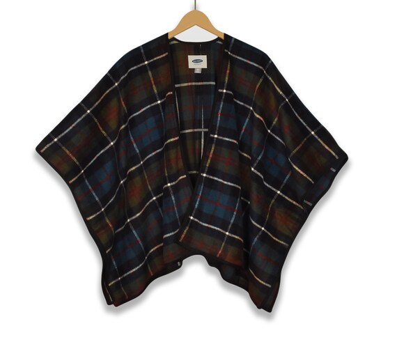 Wool Blanket Coat- Plaid Blanket Coat- Blanket Wrap- Plaid Wrap Shawl- Plaid Wool Blend Cape- Vintage Wool Blanket Jacket- Blanket Wrap View 3
