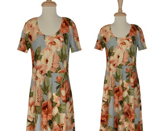 Dames bloemenjurk - midi-jurk - vintage bloemenjurk - bloemenjurk jaren 80 - lange bloemenjurk - jurk met korte mouwen - lange vloeiende bloemenjurk - L