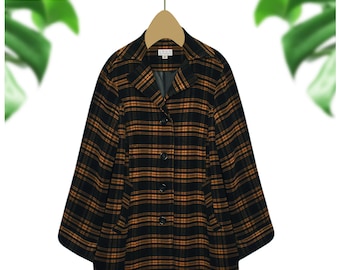 Joan Rivers Jacket- Plus Size Plaid Coat- Plus Size Check Jacket- Tan and Black Plaid Jacket- Plus Size Striped Jacket- Vintage Plaid Jacket
