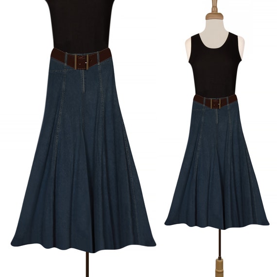 Vintage Denim Skirt- Jean Skirt- Long Jean Skirt-