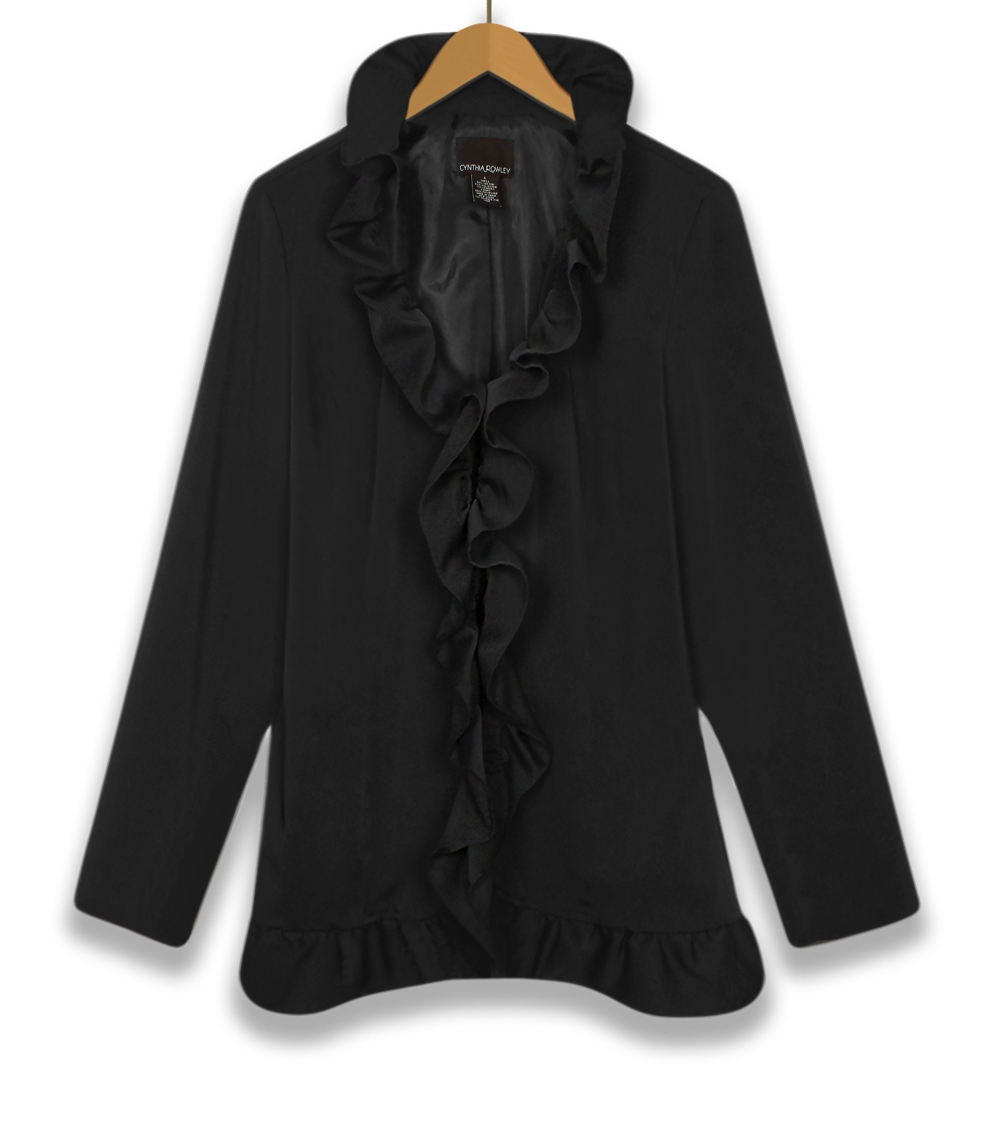 Black Jacket Ruffle Jacket Black Coat Ruffled Jacket Etsy