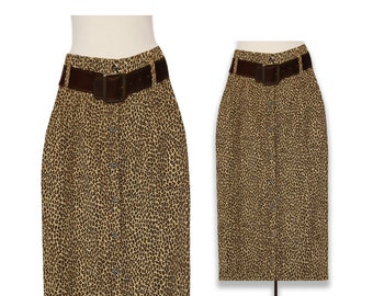 Womens Skirt- High Waist Skirt- Leopard Print Skirt- Leopard Skirt- Animal Print- Cheetah Print- Cotton Skirt- Denim Skirt- Midi Skirt