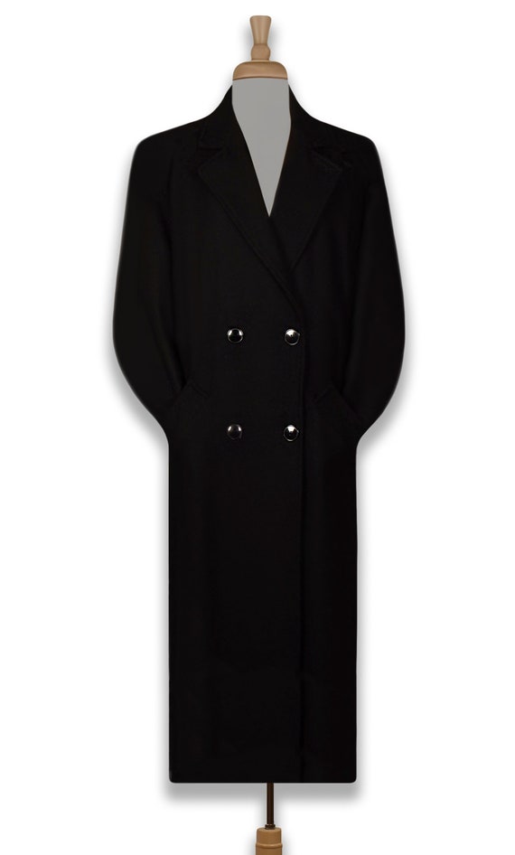 Vintage Wool Coat- Maxi Coat- Long Black Coat- Wi… - image 9