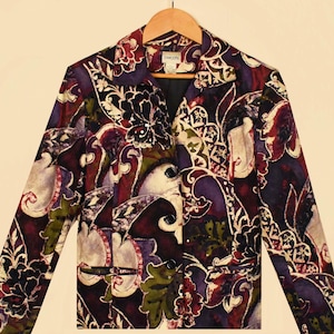 Vintage Chico&#39;s Jacket- Chicos Floral Jacket- Purple Floral Cotton Jacket- Size 1 Jacket- Petite Floral Jacket- Chico&#39;s Beaded Boho Jacket