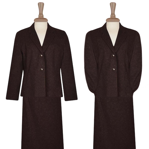 Norton McNaughton Wool Skirt Suit | Brown Skirt Suit | 80s Skirt Suit Set | Business Skirt Suit | Midi Suit Skirt | Dark Brown Skirt Suit