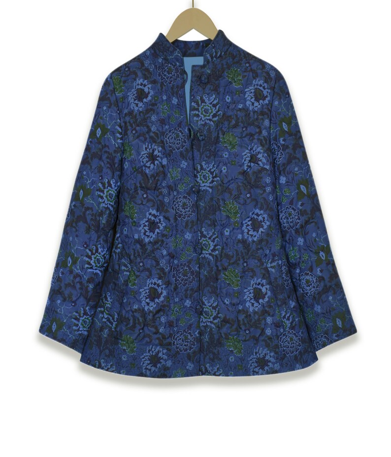 Quilted Jacket Quilt Jacket Women Quilt Coat Blue Quilted Jacket Floral Quilted Jacket Women's