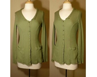 Women's shirt, vintage FLAX shirt, knit shirt, button down shirt, long sleeve shirt, cotton shirt, green shirt | I am legendary | Petite