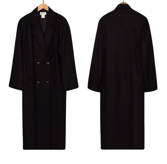 Vintage Wool Coat- Maxi Coat- Long Black Coat- Wi… - image 7